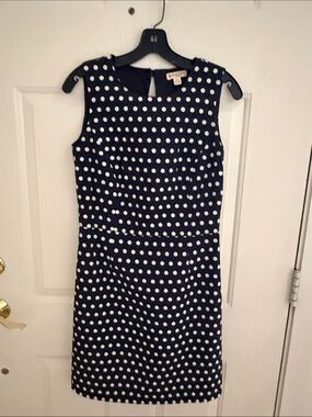 Brooks Brothers Navy Polka Dot Sleeveless Sheath Dress